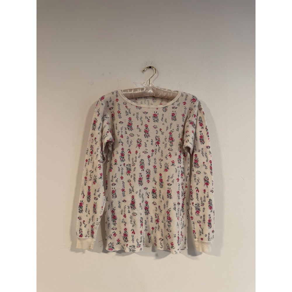 Vintage 80s Floral Waffle‎ Knit Top